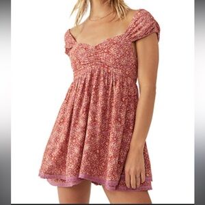 Women's Pink Floral Empire-Waist Mini Dress